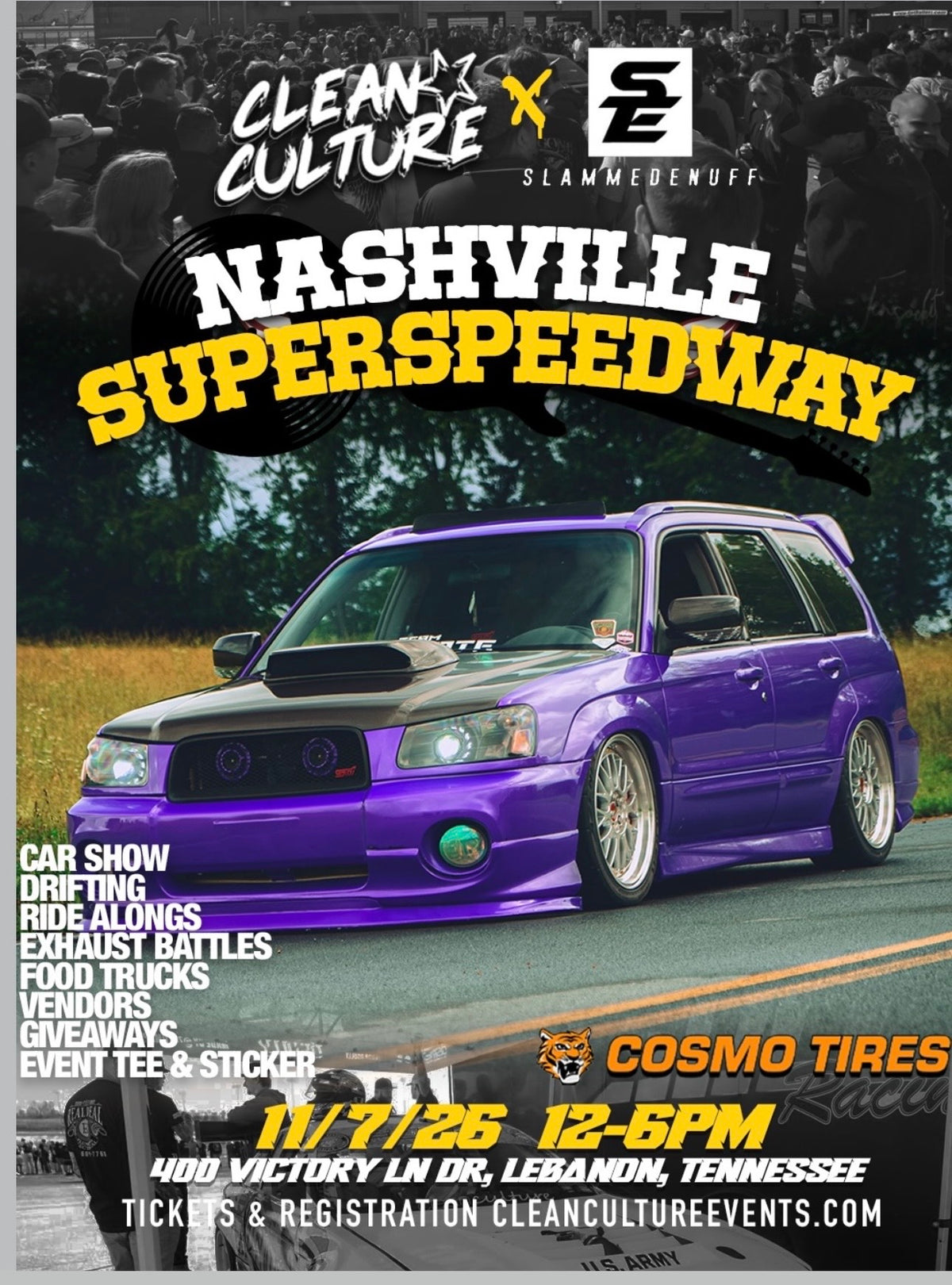 Clean Culture x SlammedEnuff Nashville Superspeedway event flyer