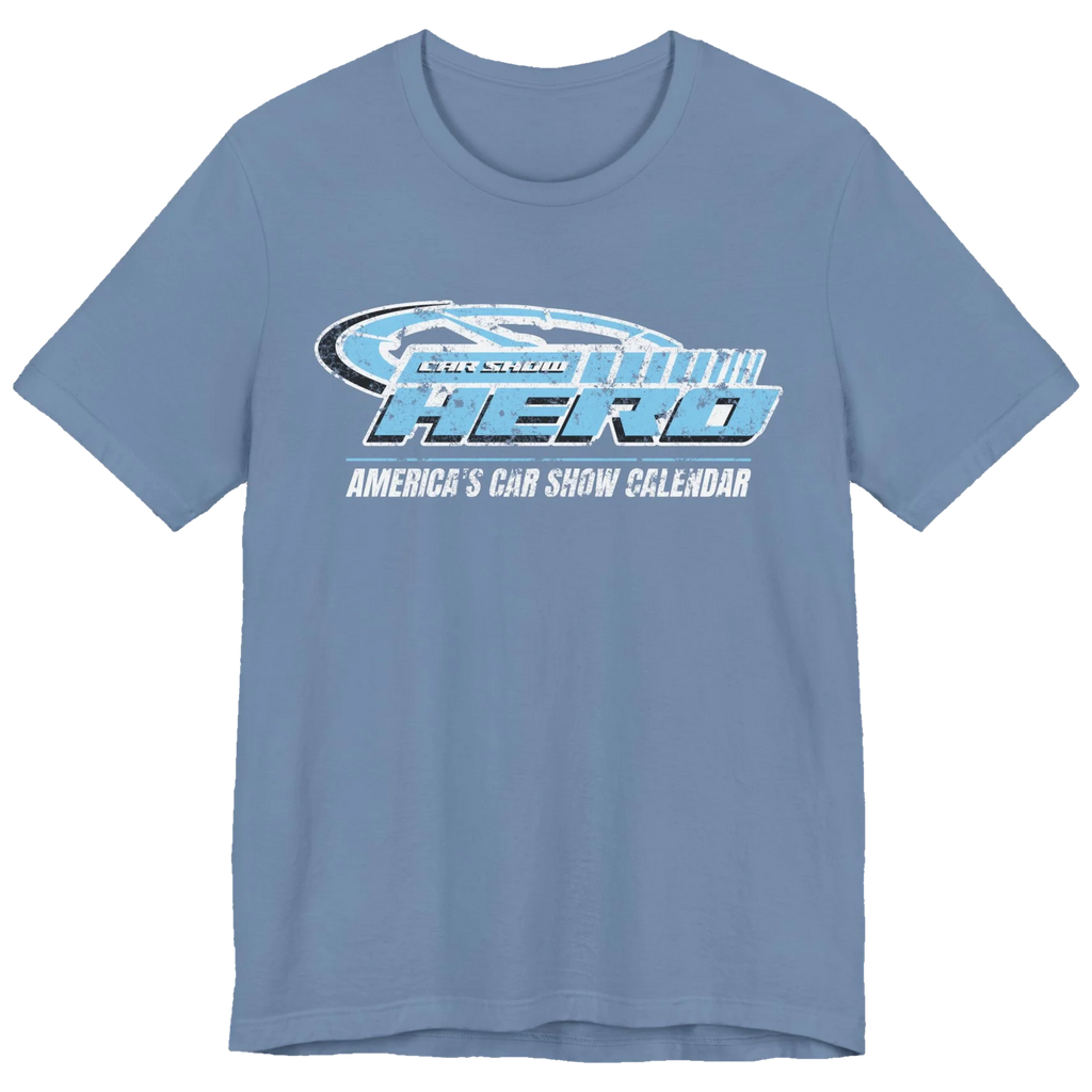 Car Show Hero Vintage Logo Tee – Baby Blue