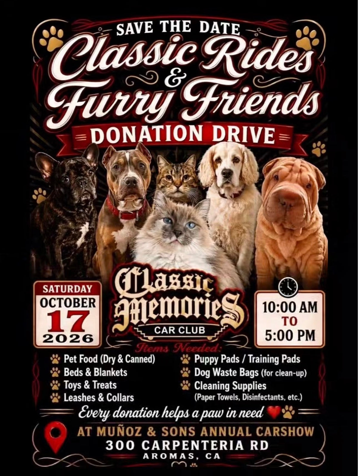 Classic Rides & Furry Friends Donation Drive